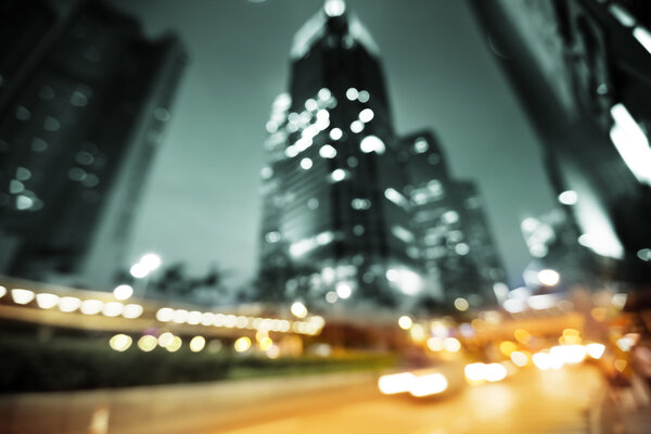 Night lights of the Hong Kong out of focus