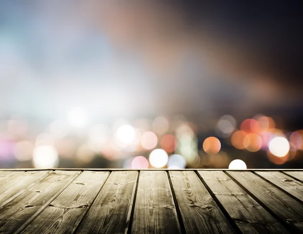 Plataforma de madera y luces de la noche Hong Kong —  Fotos de Stock