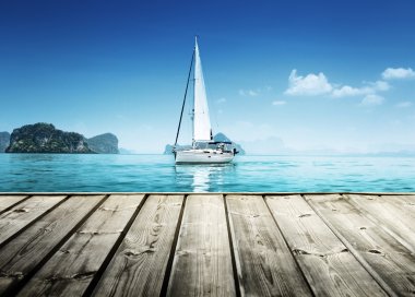 yacht and wooden platform clipart