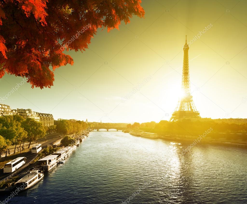 Seine in Paris with Eiffel tower in autumn