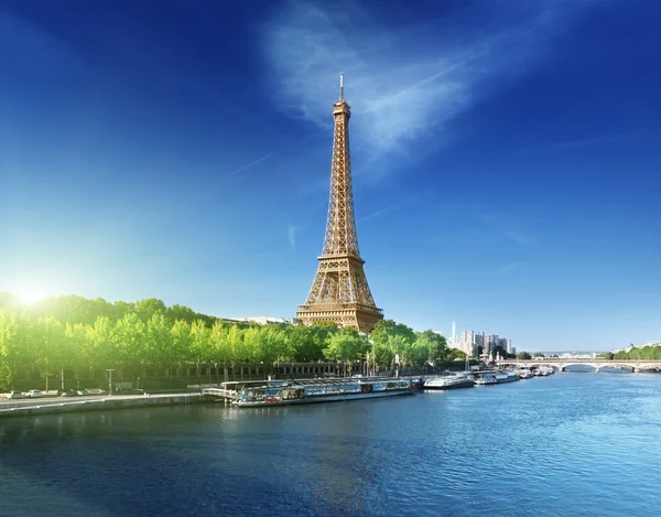 Seine in Paris with Eiffel tower in sunrise time Stock Picture
