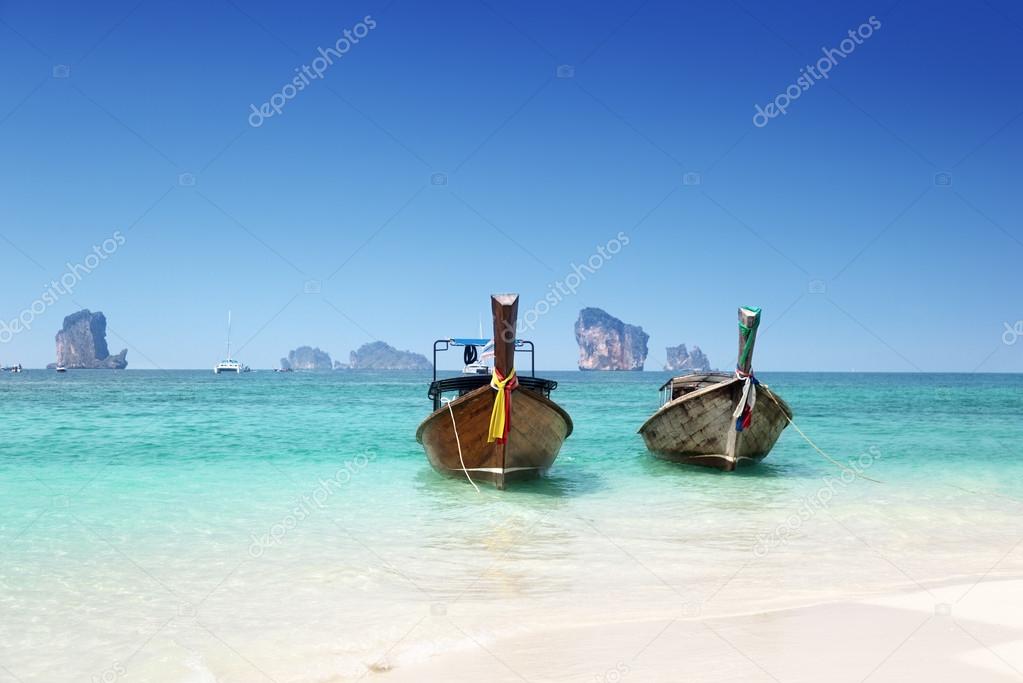 beach, boats, Andaman Sea, Thailand