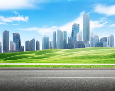 yol asfalt ve modern şehir