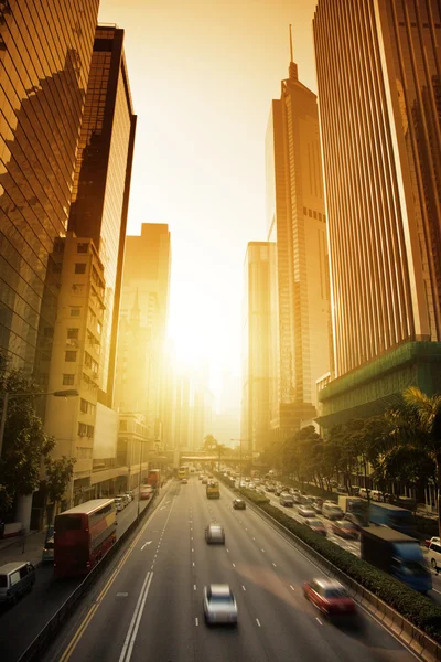 Hong Kong Business District al tramonto — Foto Stock