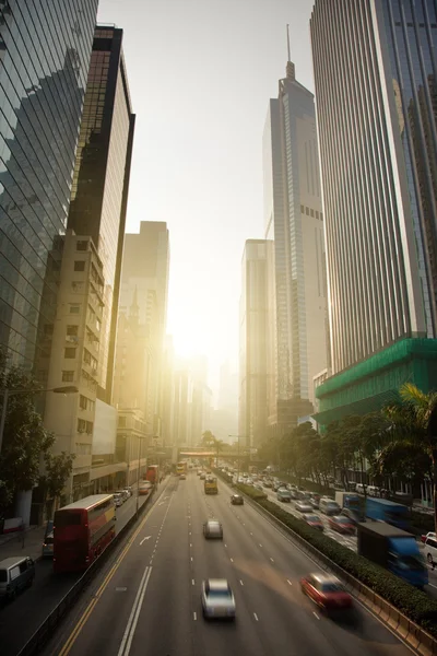 Hong Kong Business District al tramonto — Foto Stock