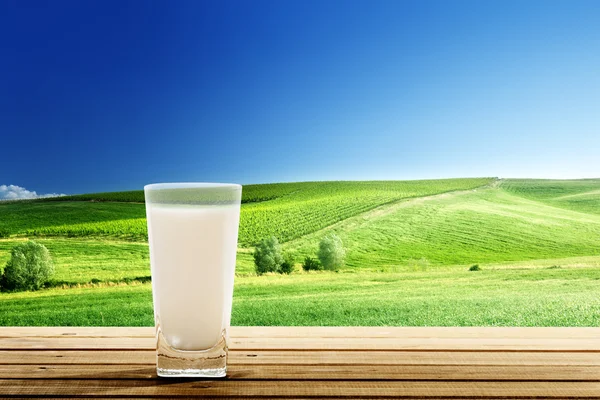 Vaso de leche y día soleado — Foto de Stock