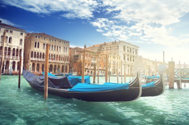 Venedik, İtalya 'da Gondollar. 