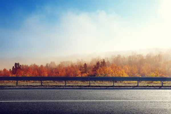 Autumn road in sunset time — Stock Photo, Image