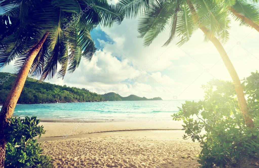 sunset on beach, Mahe island, Seychelles