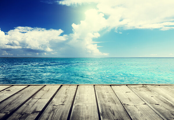 Caribbean sea and wooden platform