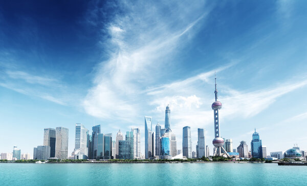 Shanghai skyline and sunny day