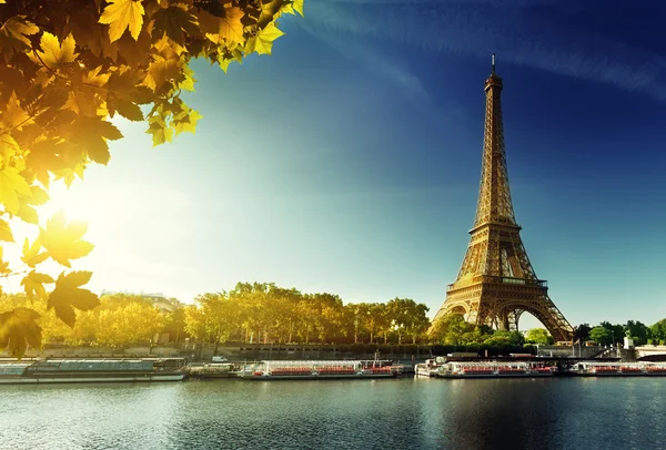 Senna a Parigi con torre Eiffel in autunno Immagine Stock