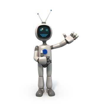 TV robot geniş bir gülümseme ile dostça poz