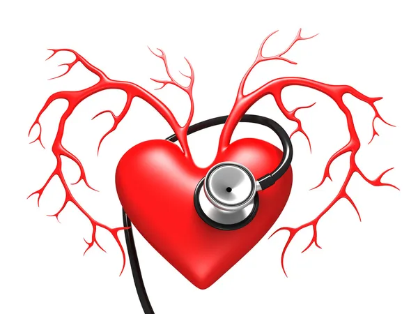 Красное сердце со стетоскопом — стоковое фото