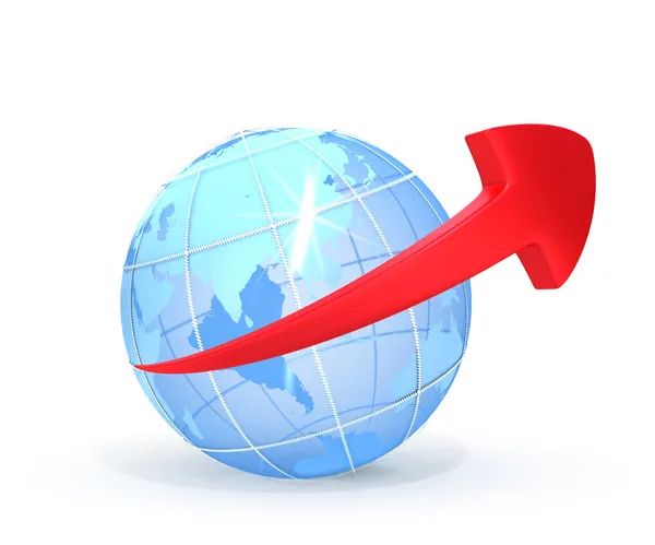 3D-aarde wereldbol met pijl — Stockfoto