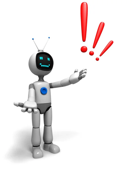 TV Robot with exclamation marks — Stock Photo, Image