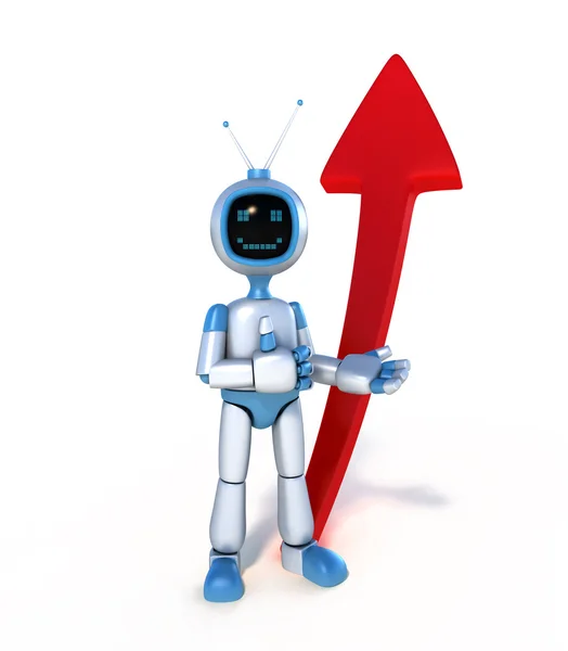 TV Robot Standing Near Red Arrow — Stock Photo, Image