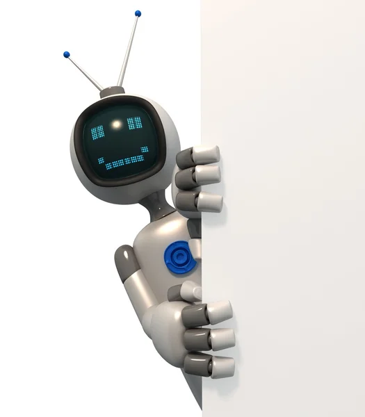 TV Robot with a blank sign — Stock Photo, Image