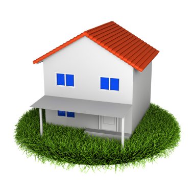 Çimen Platosu Kırmızı Çatı Basit Ev (portföyümde daha fazla bina)