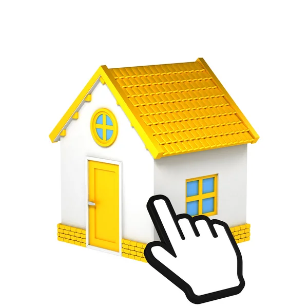 Simple Yellow Cottage with Hand Pointer — Stock Photo, Image