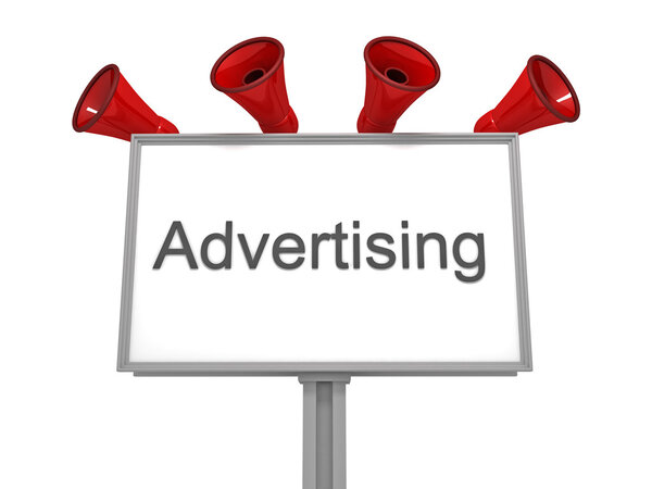 Advertising Billboard With Red Loudspeakers