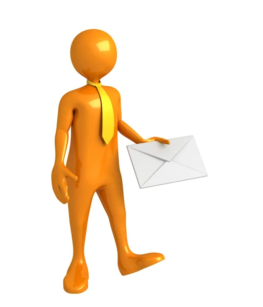Caráter laranja com envelope de correio — Fotografia de Stock