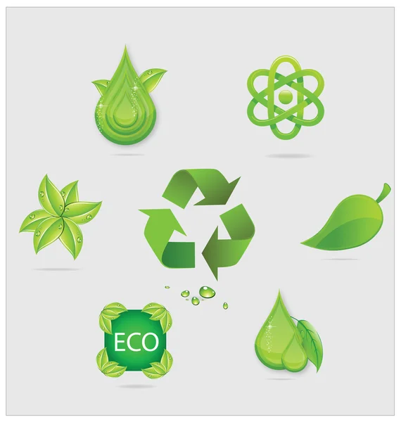 Eco symbols and emblems set green color — Stock Vector