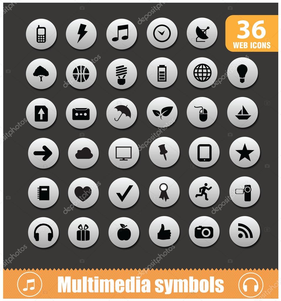 Multimedia symbols big set silver color