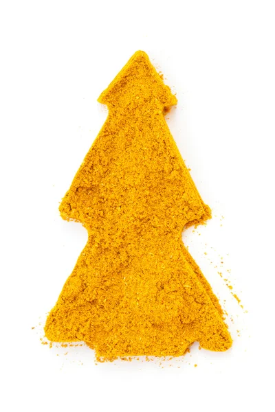 Cumulo terra Curry (Madras Curry) isolato in albero di Natale shap — Foto Stock