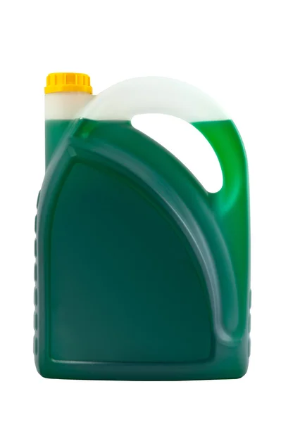 Bottiglia di plastica detergente trasparente isolata su grigio — Foto Stock