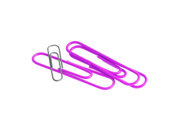 Purple and stainless paper clips. — Stock Photo, Image