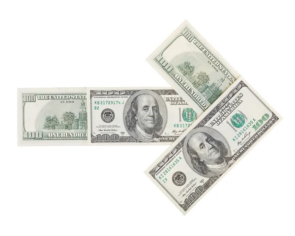 Pijl gemaakt van dollars op witte achtergrond — Stockfoto
