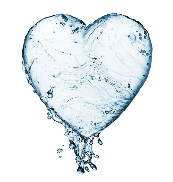 Cuore da spruzzi d'acqua con bolle isolate su bianco — Foto Stock