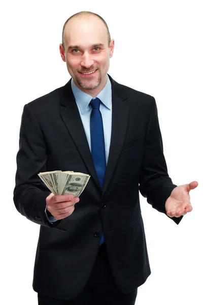Businessman holding dollar bills — Stock Photo, Image