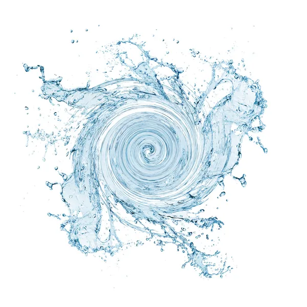 Esguicho de água azul rodopiando isolado no fundo branco — Fotografia de Stock