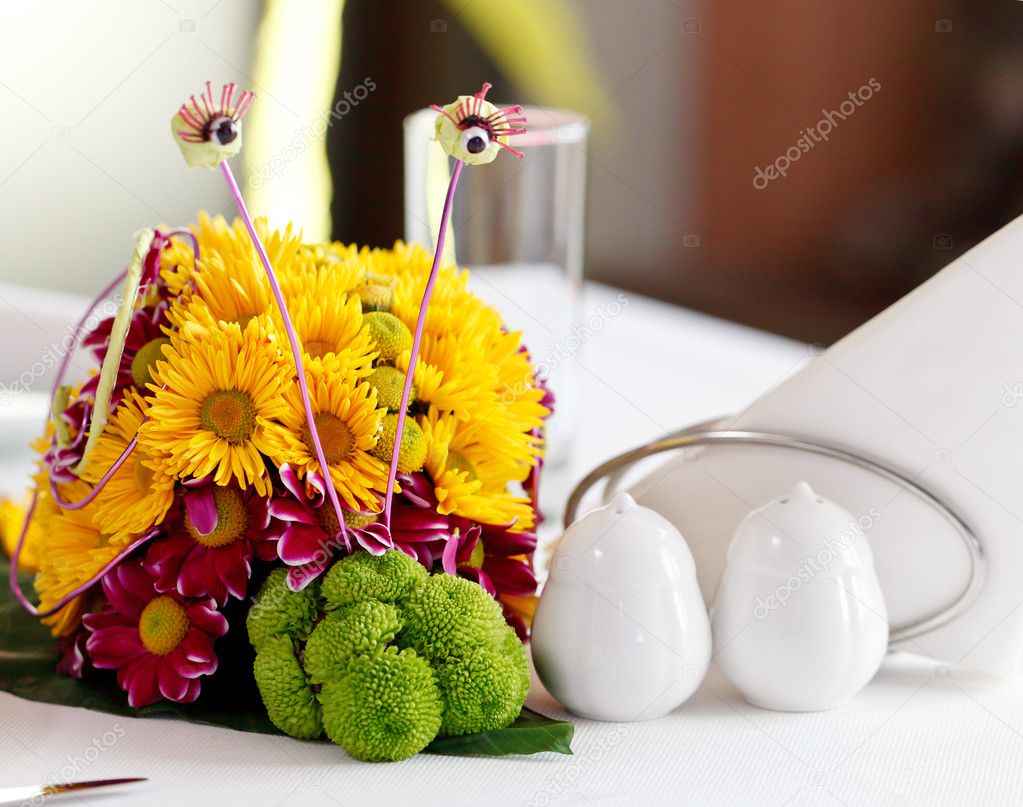 table decorated with flowers