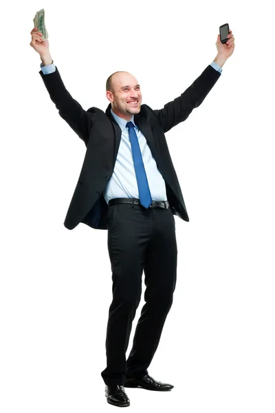 Homem feliz aproveitando o dinheiro — Fotografia de Stock