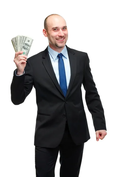 Portret van een zakenman geld, geïsoleerd op wit — Stockfoto