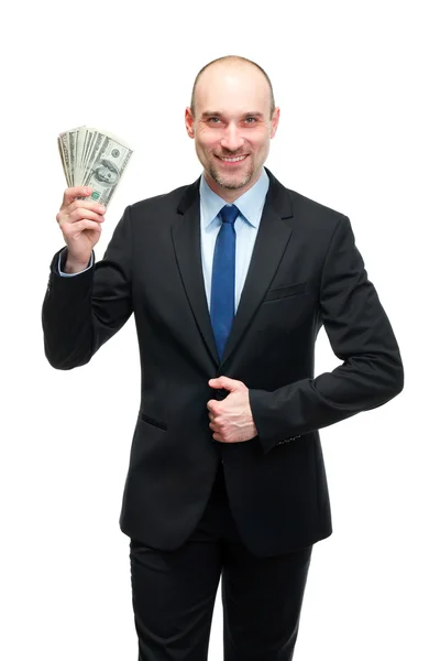 Portrait of a businessman money, isolated on white — Stock Photo, Image