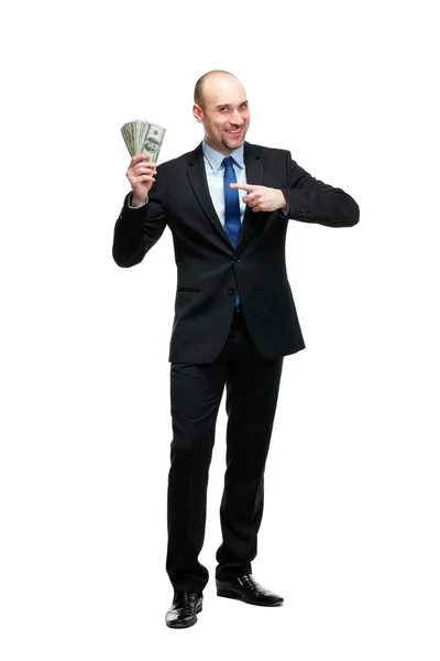 Portrait of a businessman money, isolated on white — Stock Photo, Image