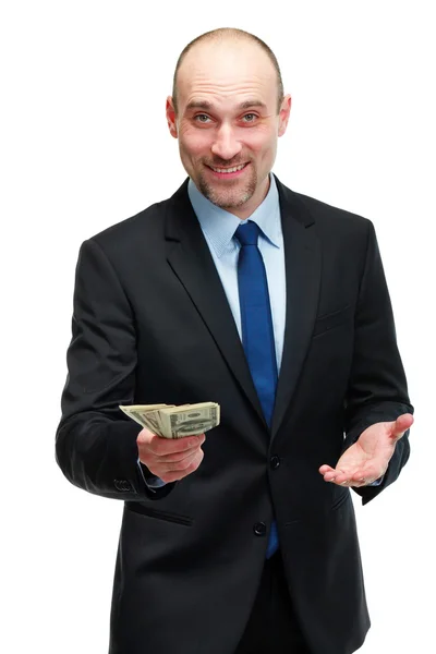 Portret van een zakenman geld, geïsoleerd op wit — Stockfoto