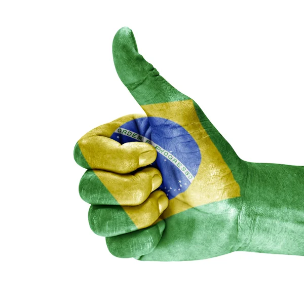 Flag Of Brazil and thumb up — Stock Photo, Image