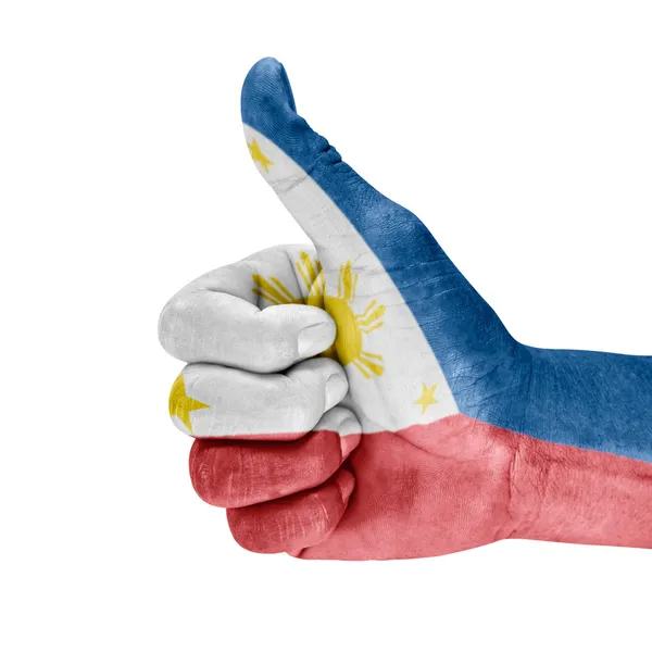 Bandera de Filipinas En el pulgar hacia arriba Mano Fotos De Stock