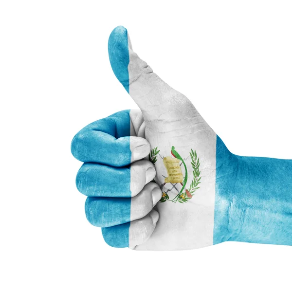 Flag Of Guatemala On Thumb Up Hand — Stock Photo, Image