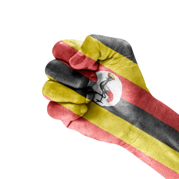 Flag Of Uganda On Hand — Stock Photo, Image