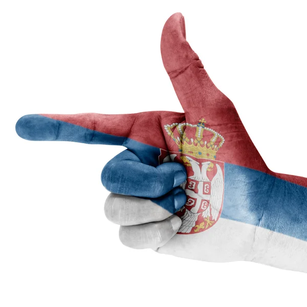 Vlag van Servië op het fotograferen hand — Stockfoto