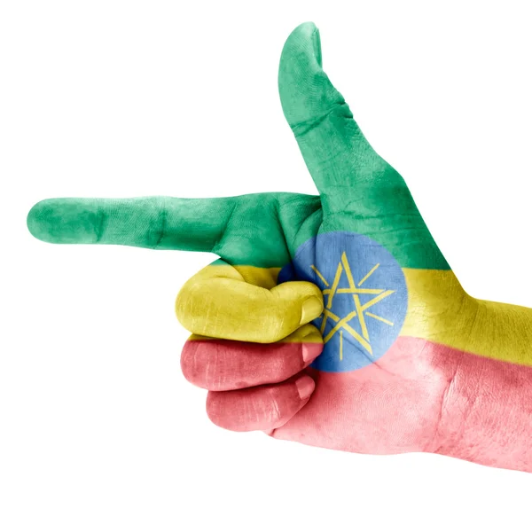 Ethiopia Flag On Shooting Hand — Stock Photo, Image