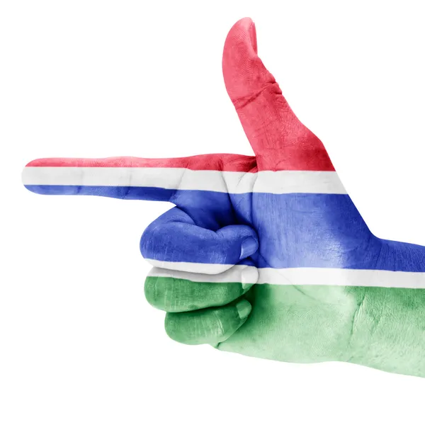 Gambia Flag On Shooting Hand — Stock Photo, Image