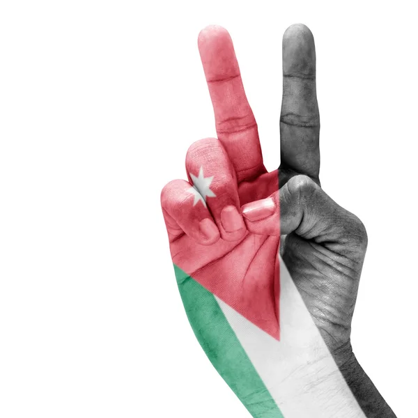 Vlajka Jordánska na vítězné gesto — Stock fotografie