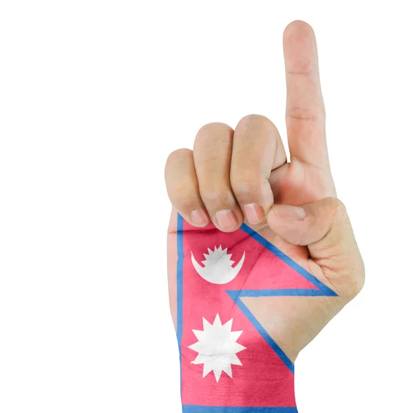 Flag Of Nepal On Pointing Up Hand — Stock Photo, Image